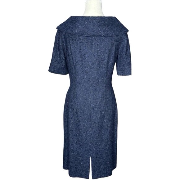 Tahari Women's NWOT Blue Jacquard Shaw Collar Business Career Shift Dress 4/C33 - Picture 4 of 15